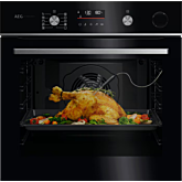 AEG GR6PB52FSB 59.6cm Built In Electric Single Oven - Gloss Black with Steel Trim