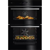 AEG GE7CP61FB 59.4cm Built In Electric Double Oven - Gloss Black with Steel Trim
