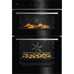 AEG GE7CP61FB 59.4cm Built In Electric Double Oven - Gloss Black with Steel Trim