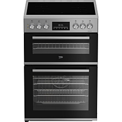Beko EDC6731S 60Cm Double Oven Electric Cooker With Vitroceramic Hob - Silver