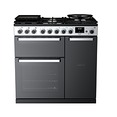 Rangemaster EDDL90DFGBLK/CM1 Edge Deluxe 90 Dual Fuel Black Glass With Chrome Trim