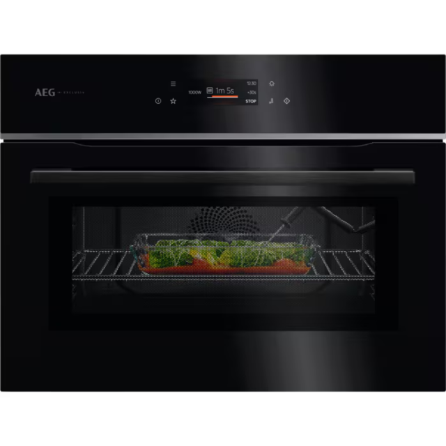 AEG GK7NK62FB 59.5cm Compact Combi Microwave Oven - Gloss Black with Steel Trim
