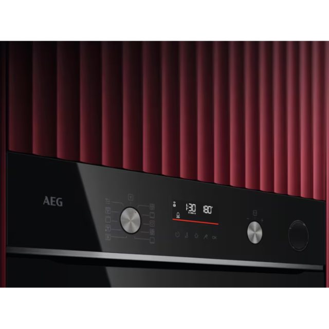 AEG GR6PB52FSB 59.6cm Built In Electric Single Oven - Gloss Black with Steel Trim