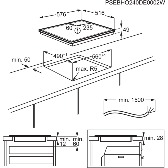 AEG TN64IA00XB Induction Hob With Trim - Hard Wired