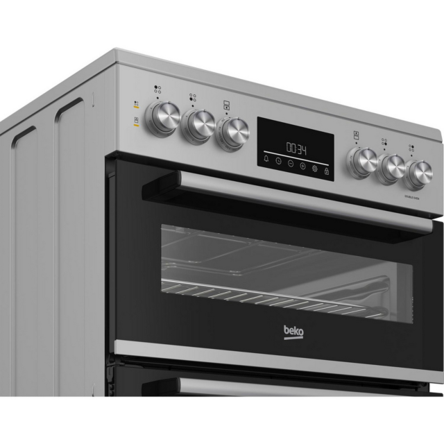 Beko EDC6731S 60Cm Double Oven Electric Cooker With Vitroceramic Hob - Silver