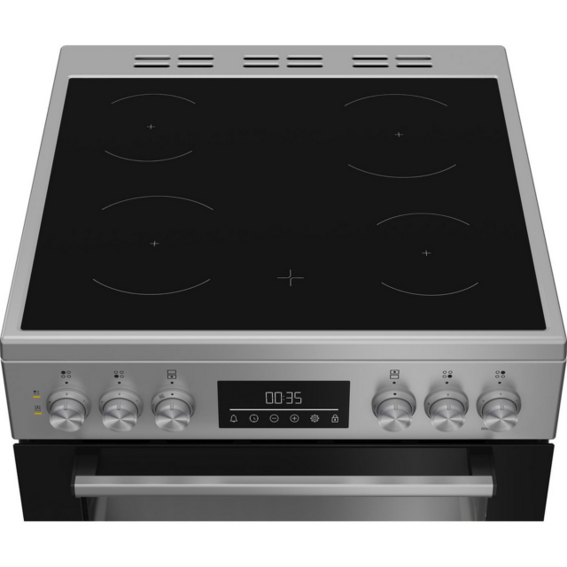 Beko EDC6731S 60Cm Double Oven Electric Cooker With Vitroceramic Hob - Silver