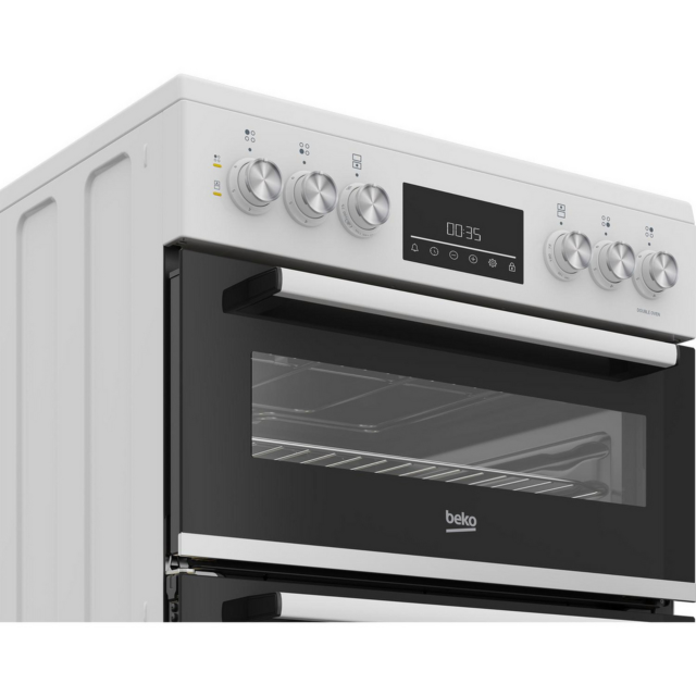 Beko EDC6731W 60Cm Double Oven Electric Cooker With Vitroceramic Hob - White