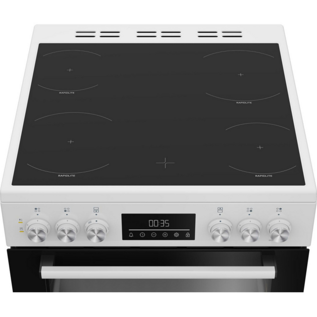 Beko EDC6731W 60Cm Double Oven Electric Cooker With Vitroceramic Hob - White