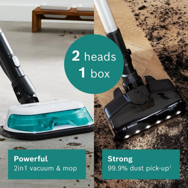Bosch BCS71HYGGB Cordless Vacuum Cleaner 60 Minutes Run Time - White/Aqua