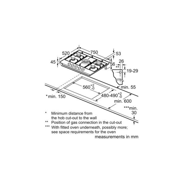 Bosch PCQ7A5B90 Serie | 6, Gas Hob, 75 Cm