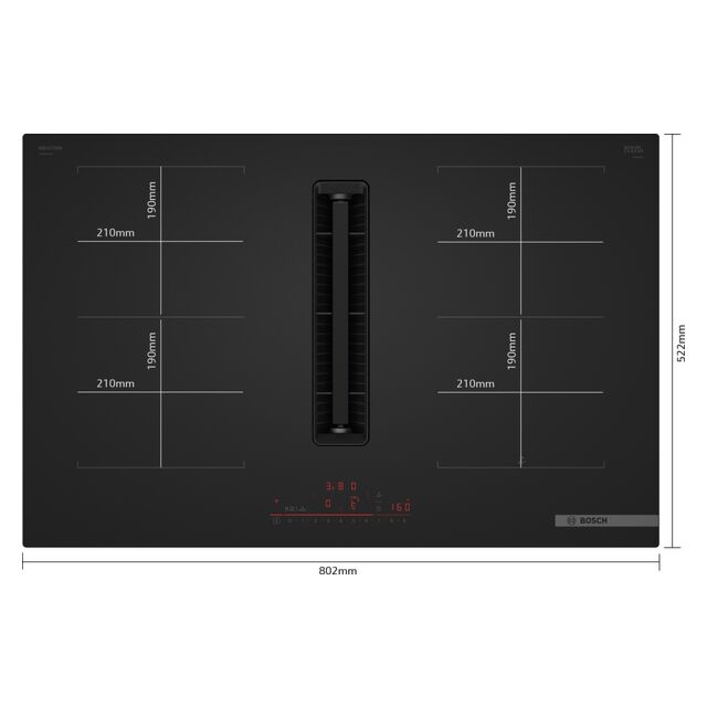 PVQ81AH26E Series 6, Induction hob with integrated ventilation system, 80 cm, Matt black