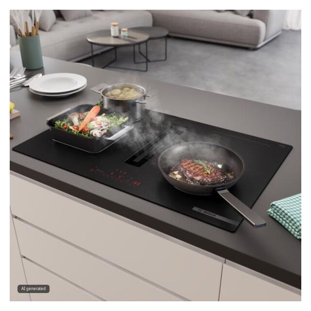 PVQ81AH26E Series 6, Induction hob with integrated ventilation system, 80 cm, Matt black