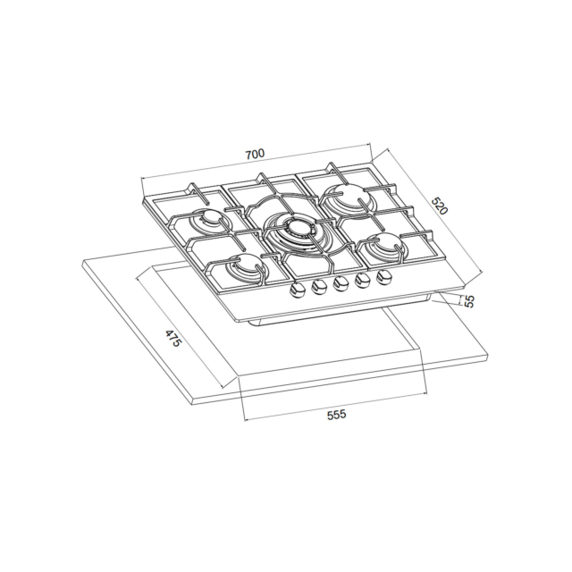 CATA UBGOG701BK 70Cm Gas On Glass Hob - Black