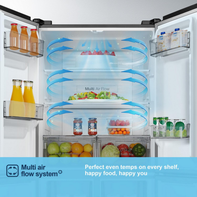 Fridgemaster MQ79395ES 79.4cm 65/35 Total No Frost American Fridge Freezer - Silver