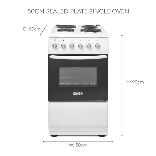Haden HES051W 50Cm Single Oven Electric Cooker With Sealed Plate Hob - White