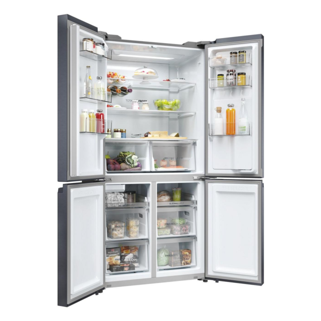 Haier HCR5919EHMB 90Cm Freestanding American Fridge Freezer - Brushed Black