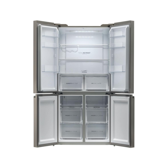 Haier HCR59F19ENMM 90.8Cm Freestanding American Fridge Freezer - Platinum Inox