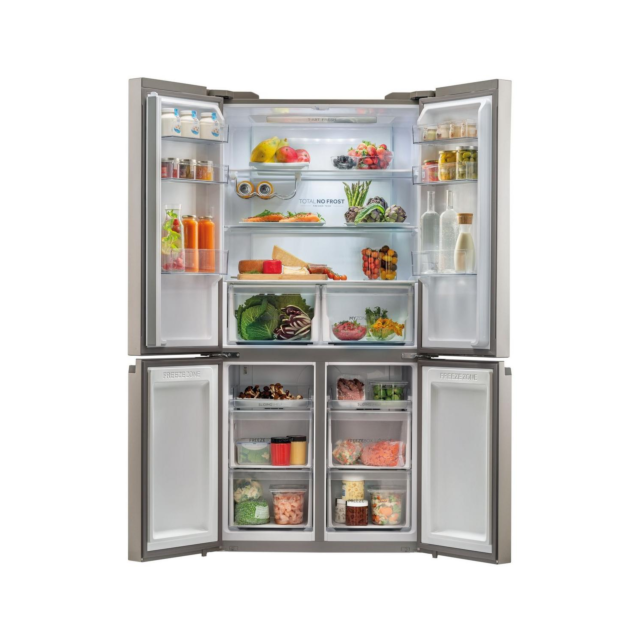 Haier HCR59F19ENMM 90.8Cm Freestanding American Fridge Freezer - Platinum Inox