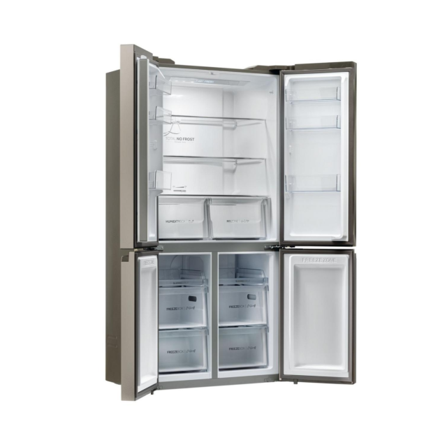 Haier HCR59F19ENMM 90.8Cm Freestanding American Fridge Freezer - Platinum Inox