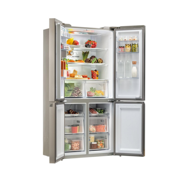 Haier HCR59F19ENMM 90.8Cm Freestanding American Fridge Freezer - Platinum Inox