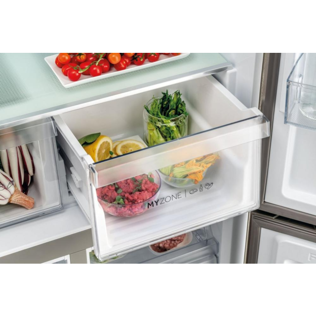 Haier HCR59F19ENMM 90.8Cm Freestanding American Fridge Freezer - Platinum Inox