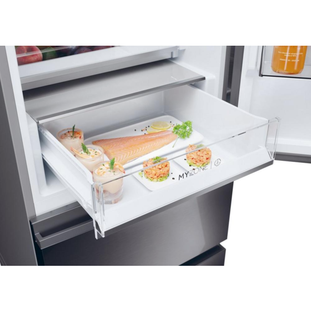 Haier HTW5618EWMP 59.5cm 3D Fridge Freezer - Dark Inox