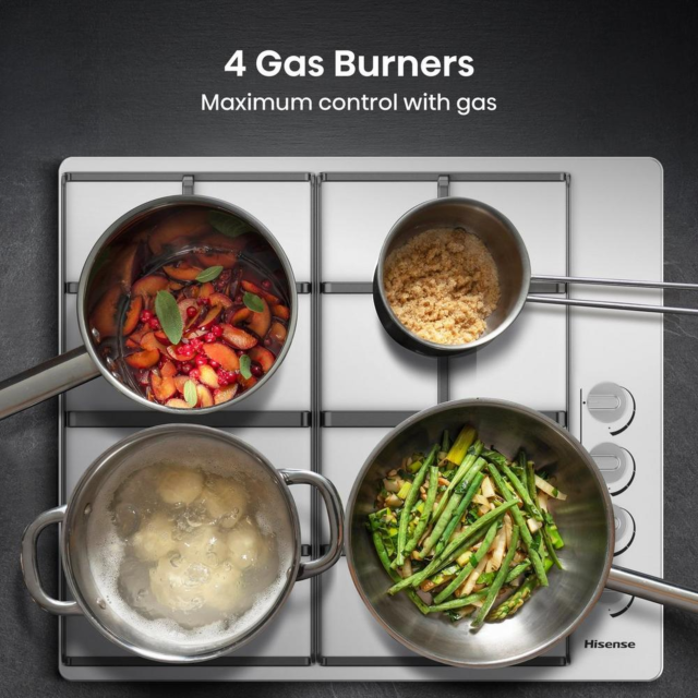 Hisense GM642XHS 60Cm Gas Hob - Stainless Steel