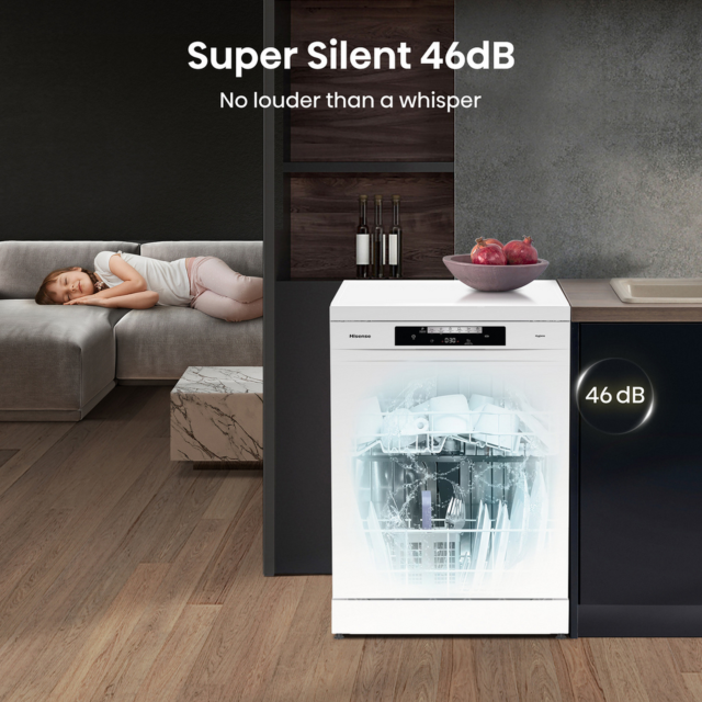 Hisense HS642D90WUK Full-Size Dishwasher - White - 14 Place Settings