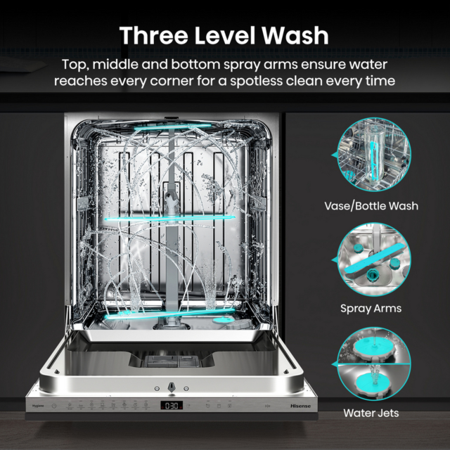 Hisense HV16AUK Full-Size Fully Integrated Dishwasher - 16 Place Settings