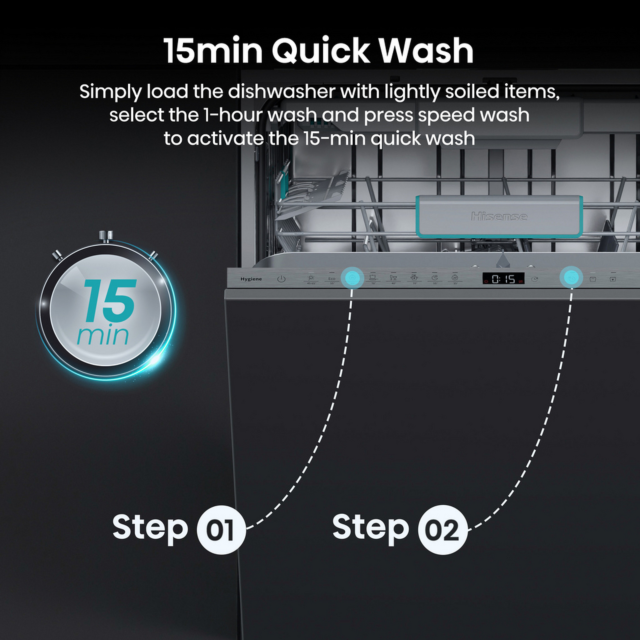 Hisense HV16AUK Full-Size Fully Integrated Dishwasher - 16 Place Settings