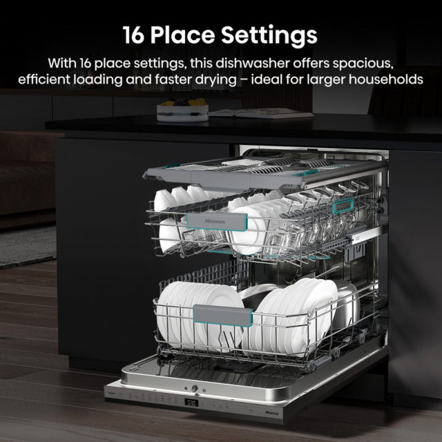 Hisense HV16AUK Full-Size Fully Integrated Dishwasher - 16 Place Settings