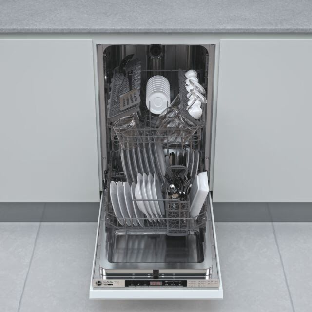 Hoover HDIH 2T1047-80 45Cm Slimline Dishwasher, 10 Place Settings, E Energy, 47Db, Black Led Touch I