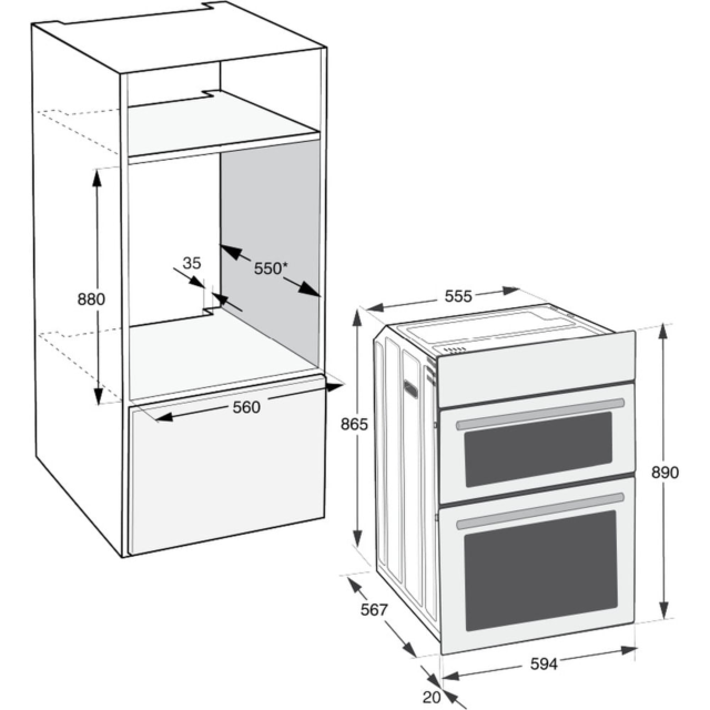 Hotpoint DIH10DIX Hotpoint 89Cm Built In Double Fan Oven With Enamel Liners