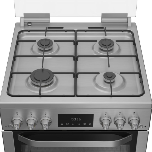 Hotpoint HDG6GDCX 60Cm Gas Double Cooker With Glass Lid - Stainless Steel