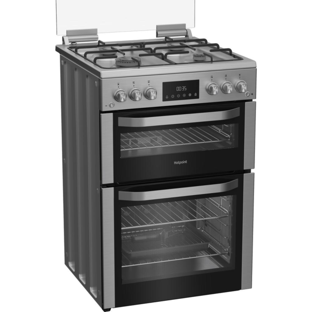 Hotpoint HDG6GDCX 60Cm Gas Double Cooker With Glass Lid - Stainless Steel