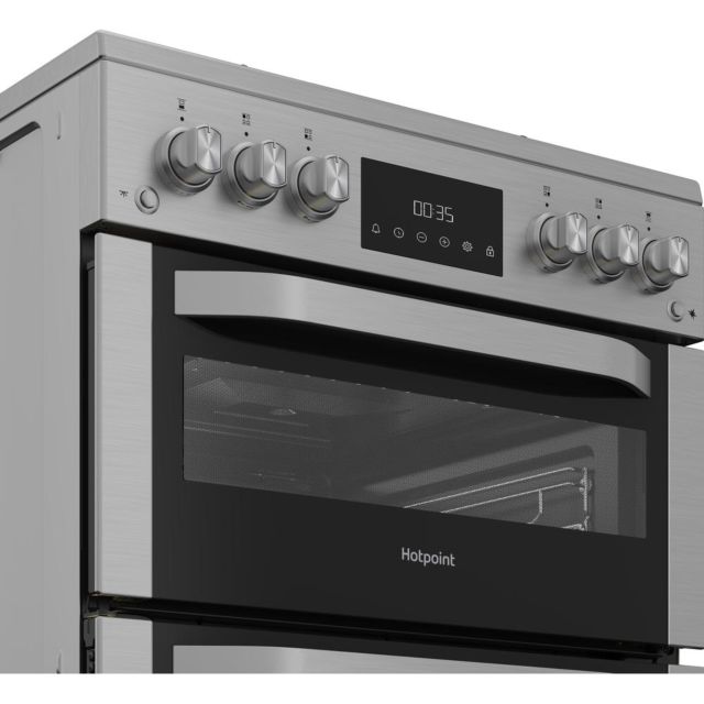 Hotpoint HDG6GDCX 60Cm Gas Double Cooker With Glass Lid - Stainless Steel