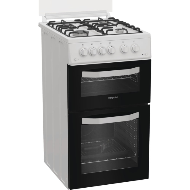 Hotpoint HTG5GCWL 50Cm Gas Twin Cooker With Lid - White