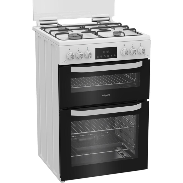 Hotpoint HTG6GDCW Gas Twin Cooker 60Cm - 78L With Glass Lid