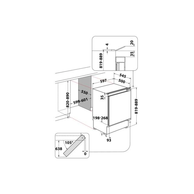Indesit INBUL011 Low Frost Integrated Undercounter Larder Fridge - 59.6Cm - 144L
