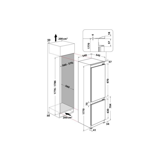 Indesit INC18T112 Total No Frost 70/30 Integrated Fridge Freezer - 54Cm - 250L