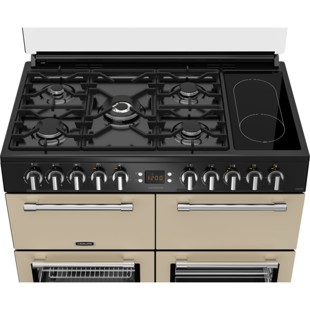 Leisure CC100F521C 100Cm Dual Fuel Range Cooker With Glass Top Lid - Cream