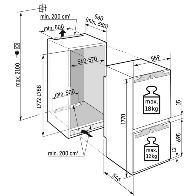 Liebherr IKGN51VE03 55.9cm 60/40 Integrated Frost Free Fridge Freezer - Fixed hinge