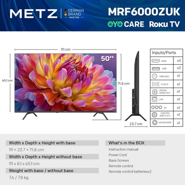 Metz 50MRF6000ZUK 50inch 4K DLED Smart TV - Black