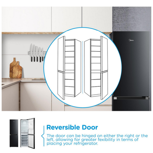 Midea MDRB379FGD30 54.7cm 60/40 Total No Frost Fridge Freezer - Black