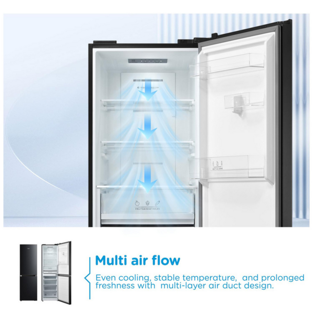 Midea MDRB379FGD30 54.7cm 60/40 Total No Frost Fridge Freezer - Black