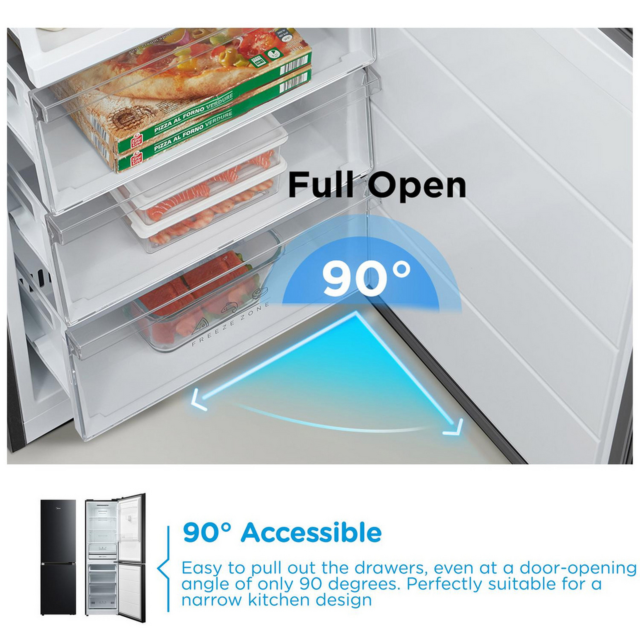Midea MDRB379FGD30 54.7cm 60/40 Total No Frost Fridge Freezer - Black