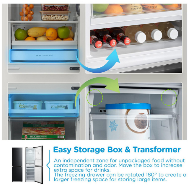 Midea MDRB379FGD30 54.7cm 60/40 Total No Frost Fridge Freezer - Black