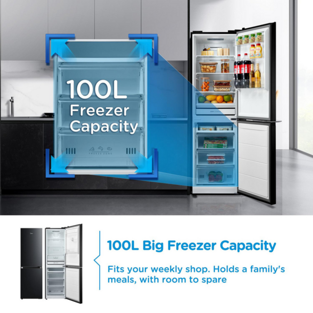 Midea MDRB379FGD30 54.7cm 60/40 Total No Frost Fridge Freezer - Black