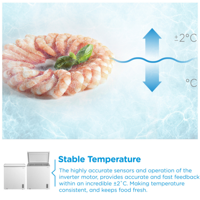 Midea MDRC284FZE01 198 Ltr Static Chest Freezer - White