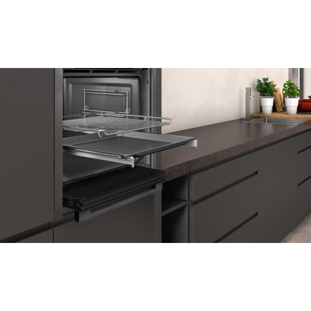 Neff B3ACE4HG0B Hide + Slide Built In Single Oven - Black With Graphite Trim